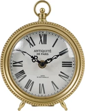 Gold Table Clock, Silent Non-Ticking Shelf Desk Top Clock Battery Operated Class