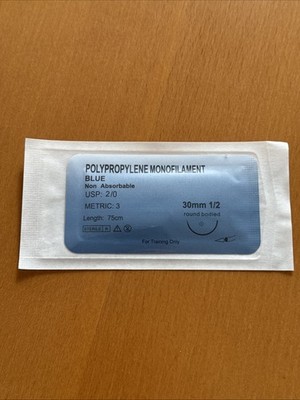 12x Medizinisches Nahtmaterial Polypropylen Mono Blue USP:2/0 Metric:3, 30mm 1/2