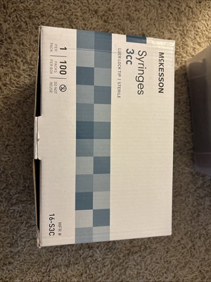 McKesson 38 count 3mL (3cc) sterile luer lock syringes. Syringe only, no needle