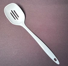 White Melamine Melmac Slotted Serving Spoon 11.5" Unbranded Kitchen Utensil EUC