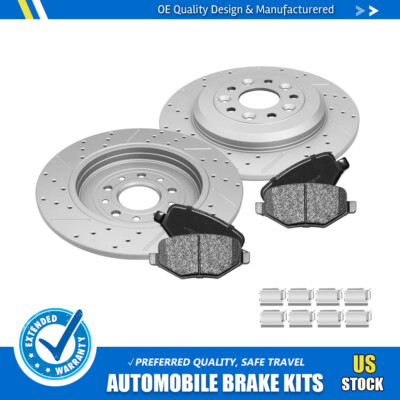 Rear Drilled Disc Rotors+Ceramic Brake Pads for 2010 2011 2012 -2019 Ford Taurus