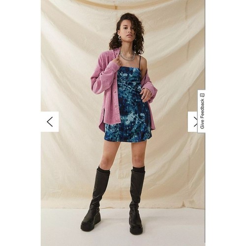 Urban Outfitters Dawn Tie-dye Blue Velvet Mini Slip Dress Sz Small Babydoll
