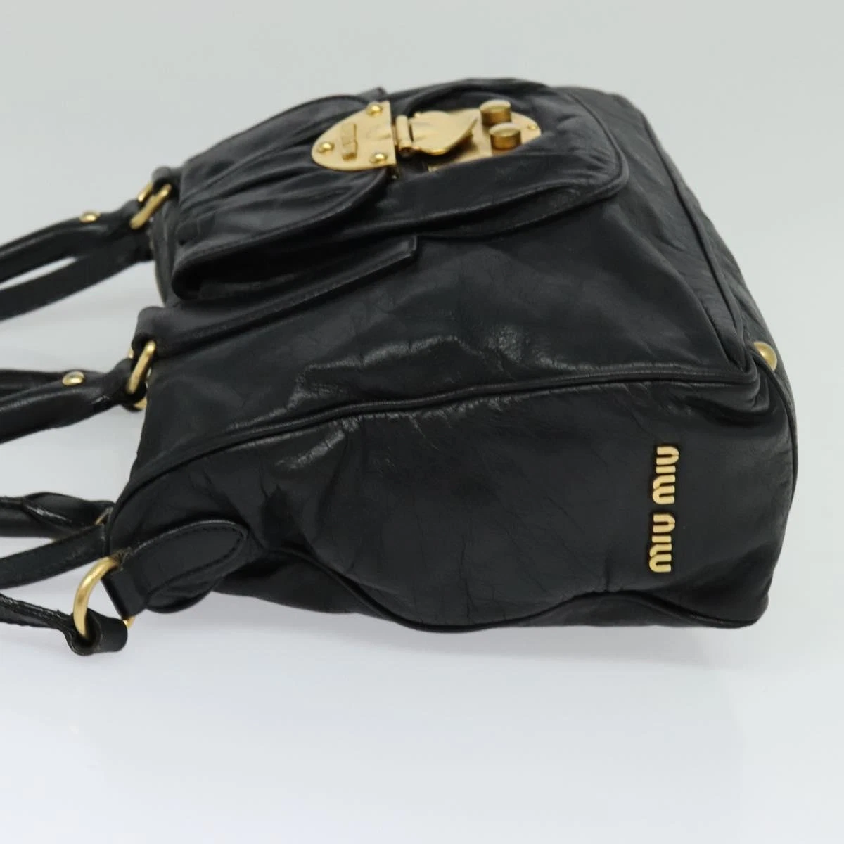 Borsa a mano Miu Miu in pelle 2 vie nero oro originale 125374