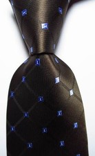 New Classic Checks Brown Blue White JACQUARD WOVEN Silk Men's Tie Necktie