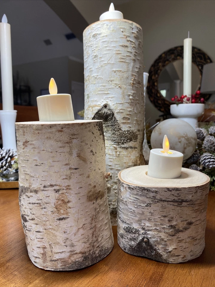 Candelabros de abedul (juego de 3), velas no incluidas boda Navidad Foto 2 de 4