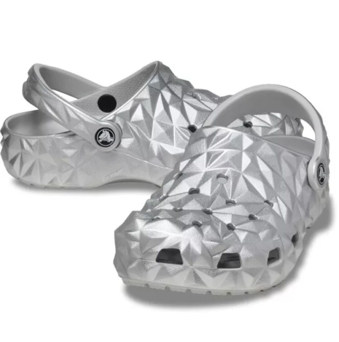 Crocs Metallic Geometric Silver Classic Clogs Unisex, Brand Crocs Metallic Geometric Silver Classic Clogs Unisex, Brand