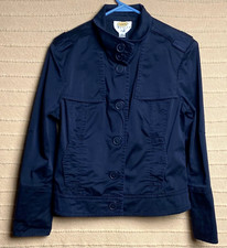 Talbots Jacket Womens Blue Utility Epaulettes Stretch Layer Button Closure Wrist