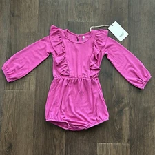 Kyte Baby Long Sleeve Bubble Romper With Ruffles Solid Pink 3T NWT