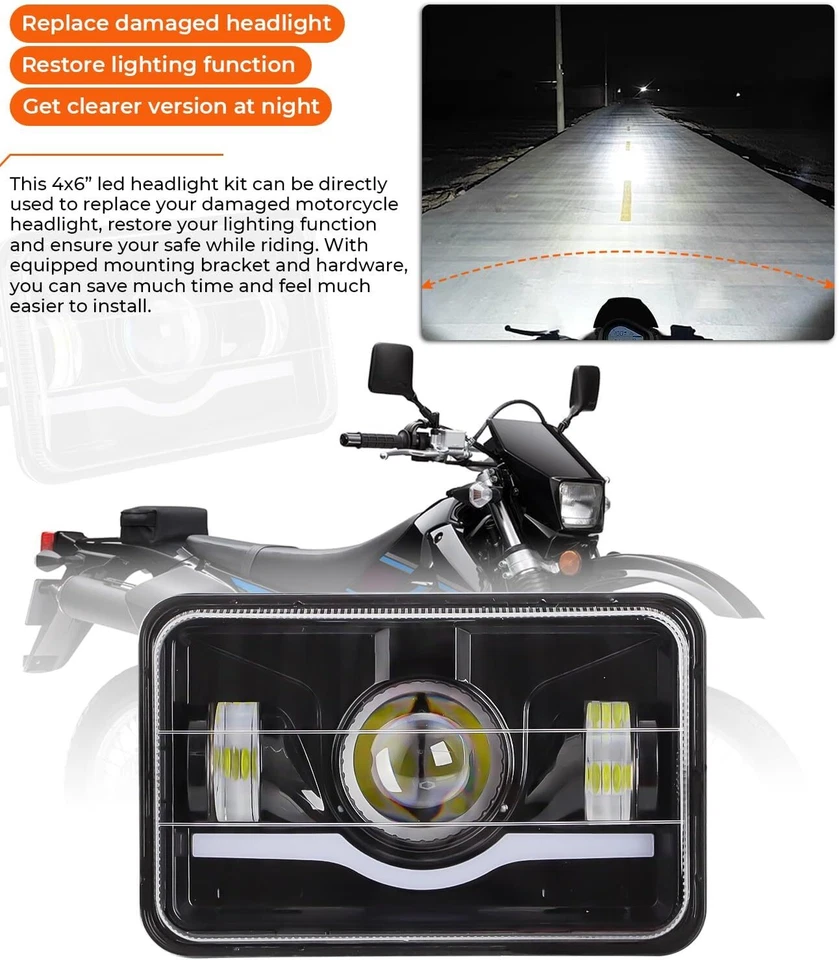4X6" LED Headlight High Low beam Kit For Suzuki DRZ-400 & DR 650 "Plug and play" Foto 2 de 4