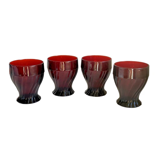 Vintage Anchor Hocking Swirl Royal Ruby 10 Oz Flat Tumblers Glasses Set of 4 Red