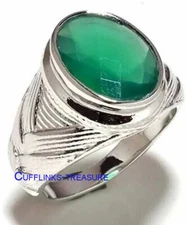 Natural Green Onyx Gemstone with 925 Sterling Silver Ring for Men's #C44