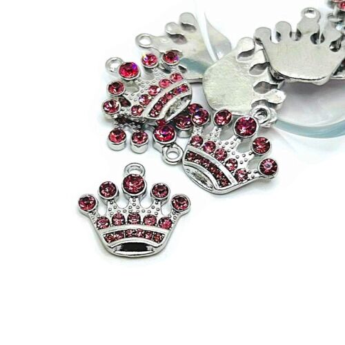 4, 20 or 50 pcs Pink Rhinestone Diamond and Silver Crown Charms-US Seller- AS532 - Picture 1 of 4