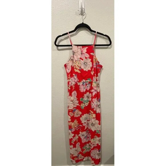 band of gypsies red floral dress Band of Gypsies Red Floral Babydoll Stretch Top Dress with Front Buttons Small
