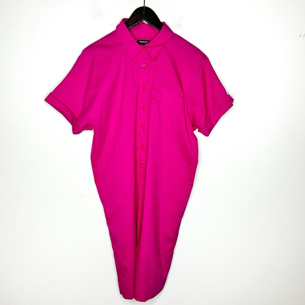 Worth New York Shirt Dress Pink Womens Medium Short Sleeve Shift Button Up  | eBay