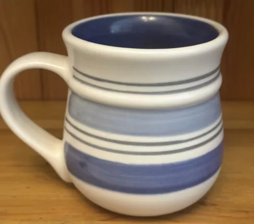 Pfaltzgraff - Rio Design - 12oz Coffee Mug - Blue Stripes 4” Stoneware Cup EUC