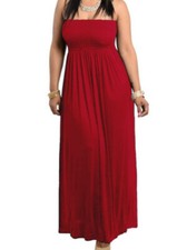 Smocked Chest Strapless Tube Long Maxi Dress