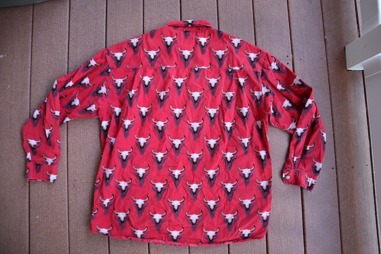 Red Patterned BARN FLY LS Button Front Shirt Long… - image 3
