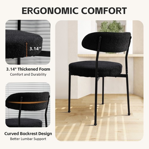 JETEAGO Modern Teddy Fleece Kitchen Boucle Sherpa Dining Chair - Picture 27 of 37