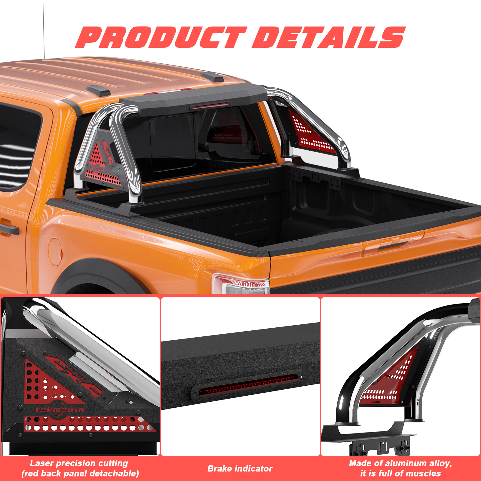 Adjustable Bed Roll Sport Bar For 2005-2024 Toyota Tacoma Truck Chase Roof Rack