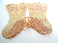 Vintage 1940's Knit 3" Booties for Large Baby Doll Pink Beige