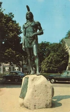 Postcard MA Plymouth Massasoit Statue Protector Pilgrims Pokanoket Indian Chief