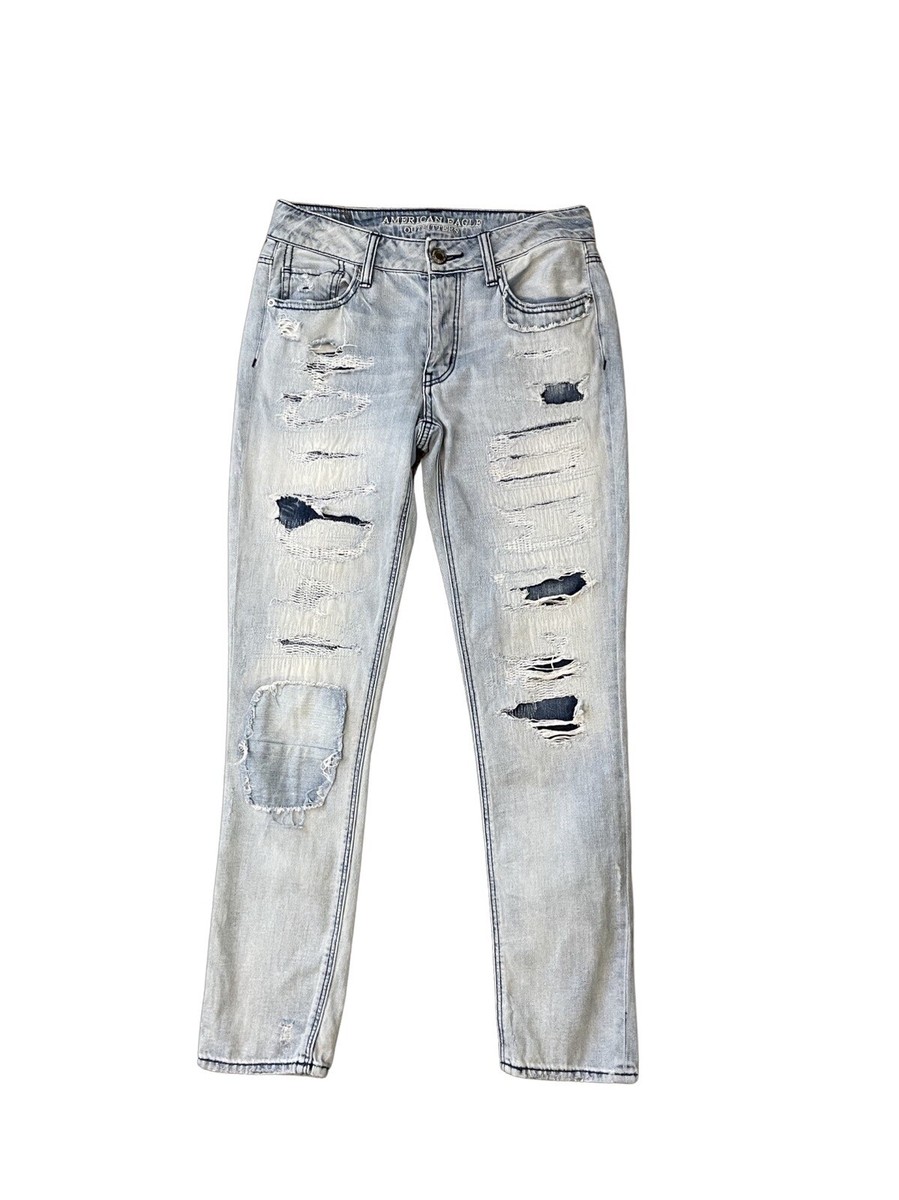 American Eagle ripped and repair denim skinny jeans in light wash