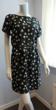 WHITE STUFF Dress Short Sleeved Knee Length Medium Shirt Dress Bird Print VGC 