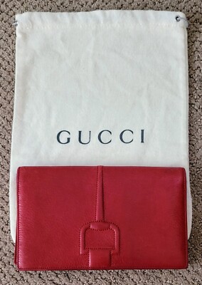 AUTH GUCCI VINTAGE HORSEBIT BI-FOLD LEATHER LONG WALLET DUSTBAG 