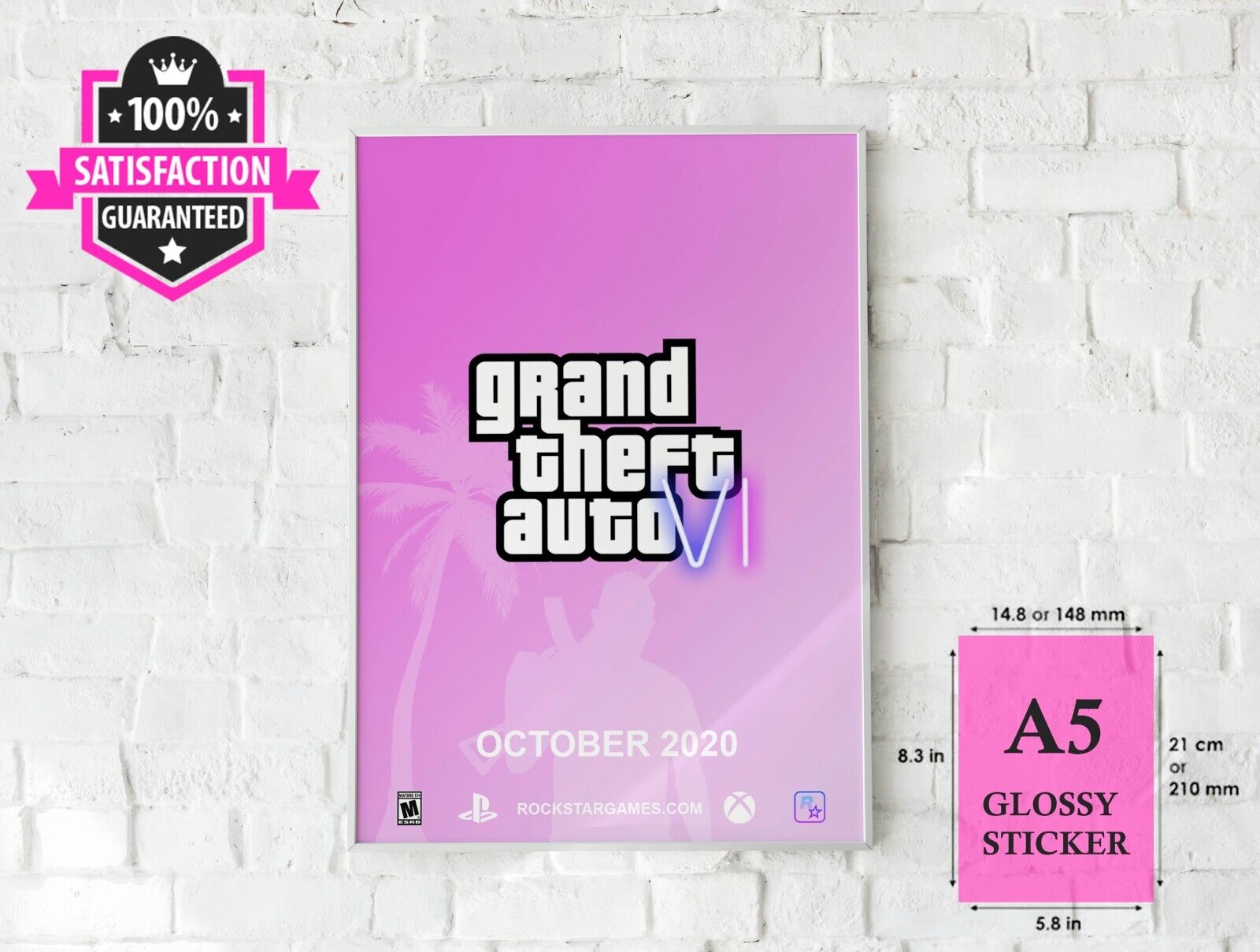 GTA6 grand theft auto VI sticker A5 size 5.8 x 8.3 inches GAME PC XBOX PS4