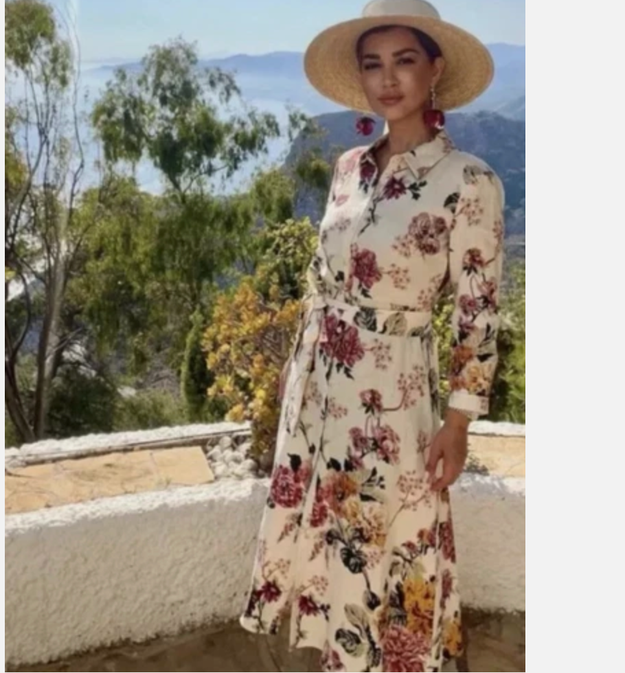 ZARA WOMAN MIDI BELTED FLORAL 100% LINEN SHIRT DRESS XS L 8569/154 | eBay