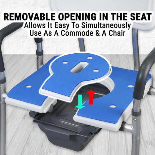 Commode Shower Chair W/ Arm & Back Raised Toilet Seat Bedside Adjustable Elderly - Picture 4 of 12