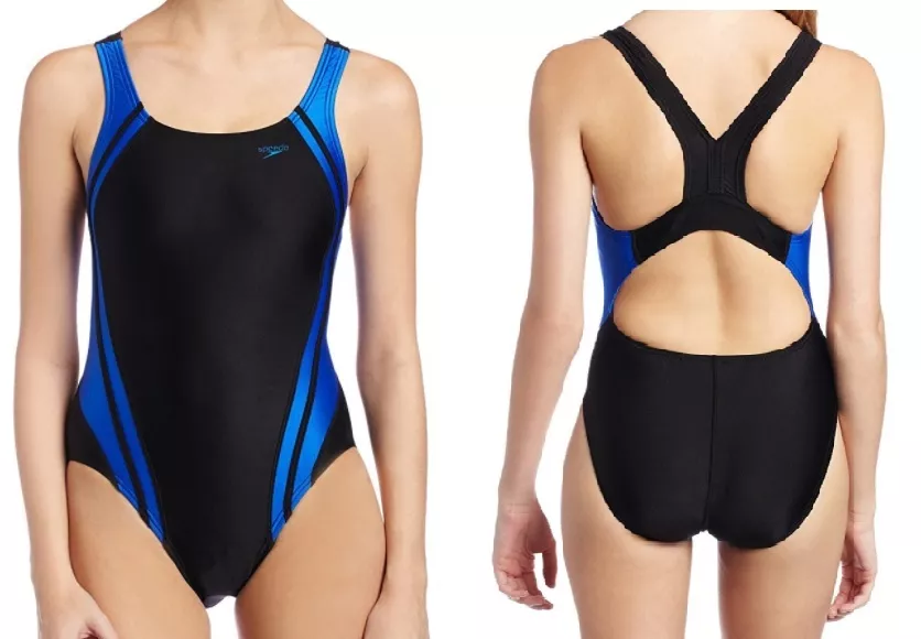 SPEEDO black with blue sides Race Quantum Splice Super Pro 1pc swimsuit size 26