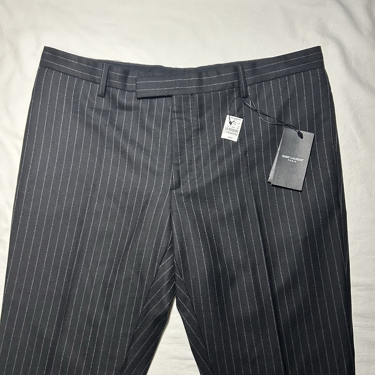 パンツ Saint Laurent Pinstriped Wool Straight-Leg Pants Saint Laurent high-waist Pinstripe Trousers | Blue | FARFETCH