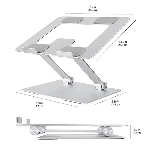 Soporte Ergonómico Plegable para Portátil, Elevador Ajustable para Portátiles hasta 17.3", Plateado Foto 3 de 4