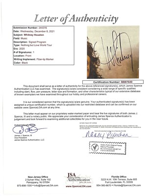 Whitney Houston Rare Hand Signed Last Tour 2010 Book Program Whitney Houston Rare Hand Signed Last Tour 2010 Book Program