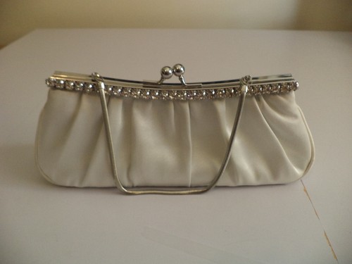 Monsoon Ivory white diamante & silver Bridal bag Wedding handbag clutch evening