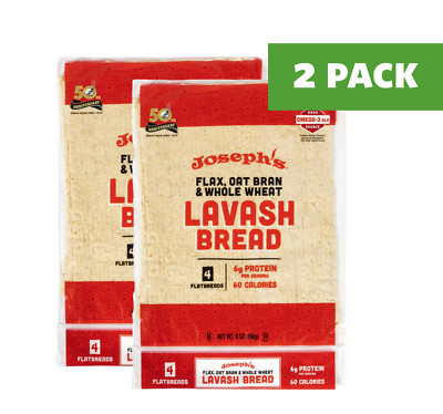 FRESH Joseph's Low Net Carb Flax Lavash Bread, Flatbread Wraps, 2 PACK 8 Count