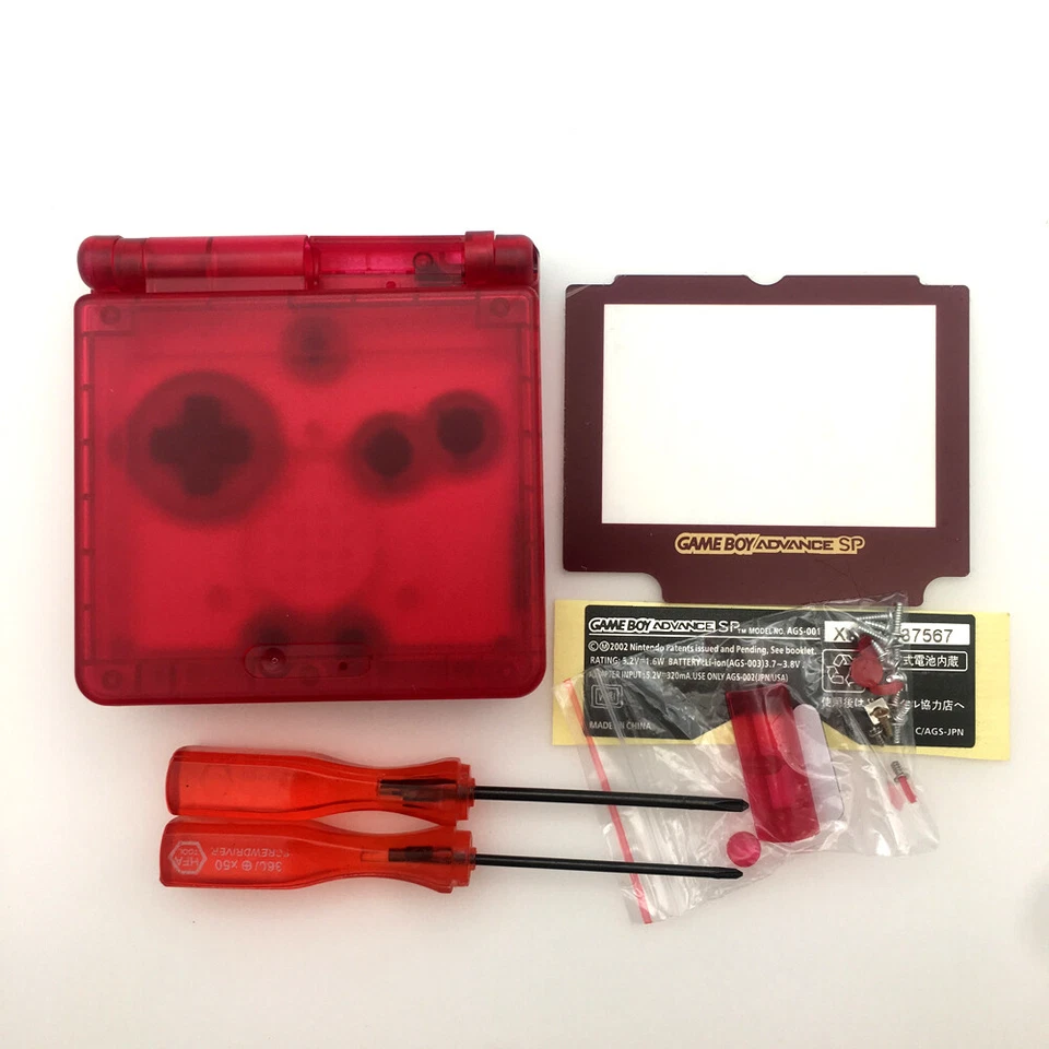 Clear red Housing Shell Case Cover Kits For Game Boy Advance SP GBA SP Console
