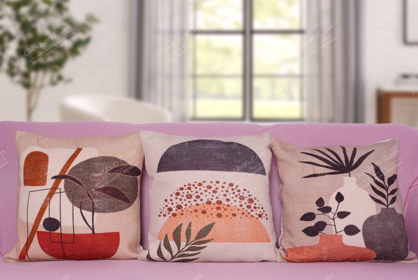 3-Piece Handwoven Cotton Cushion Cover Set for Bedroom Decor Digital Print Design