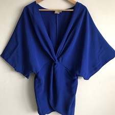 ASOS Party Casual Top Blue Elastic Waist V Deep Neck Wide Sleeve UK 16/US 12