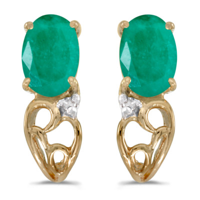 Ohrringe 14 Karat Gelbgold ovaler Smaragd und Diamant
