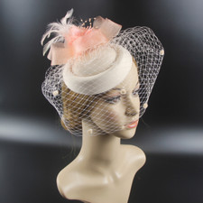 Lady Fascinator Hat 20s 50s Pillbox Hat with Veil Wedding Bride Party Headpiece