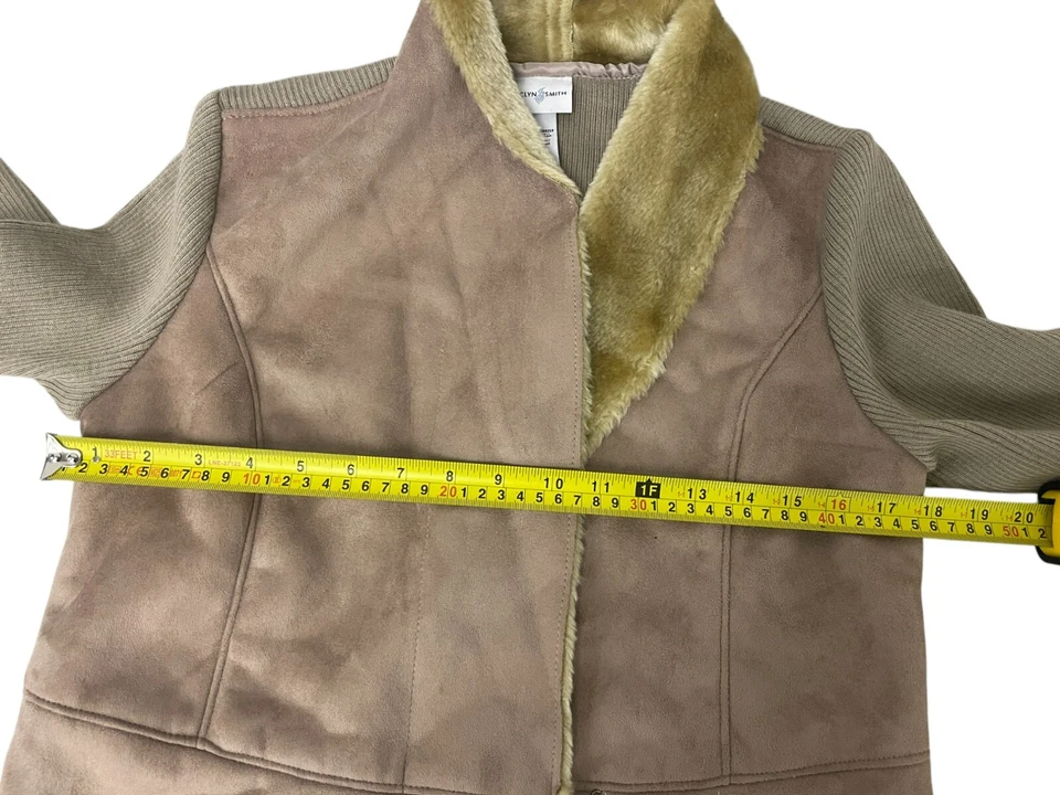 Chaqueta polar Jaclyn Smith para mujer M beige manga larga botón único parka de colección Foto 3 de 4