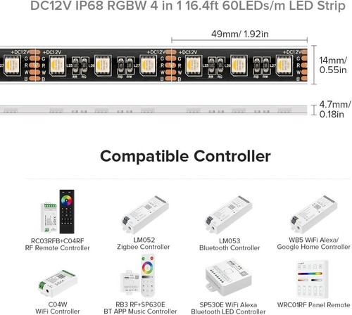 Flexible 16.4ft RGBW LED Strip - Dimmable & IP68 Waterproof for All Environments - Picture 7 of 10