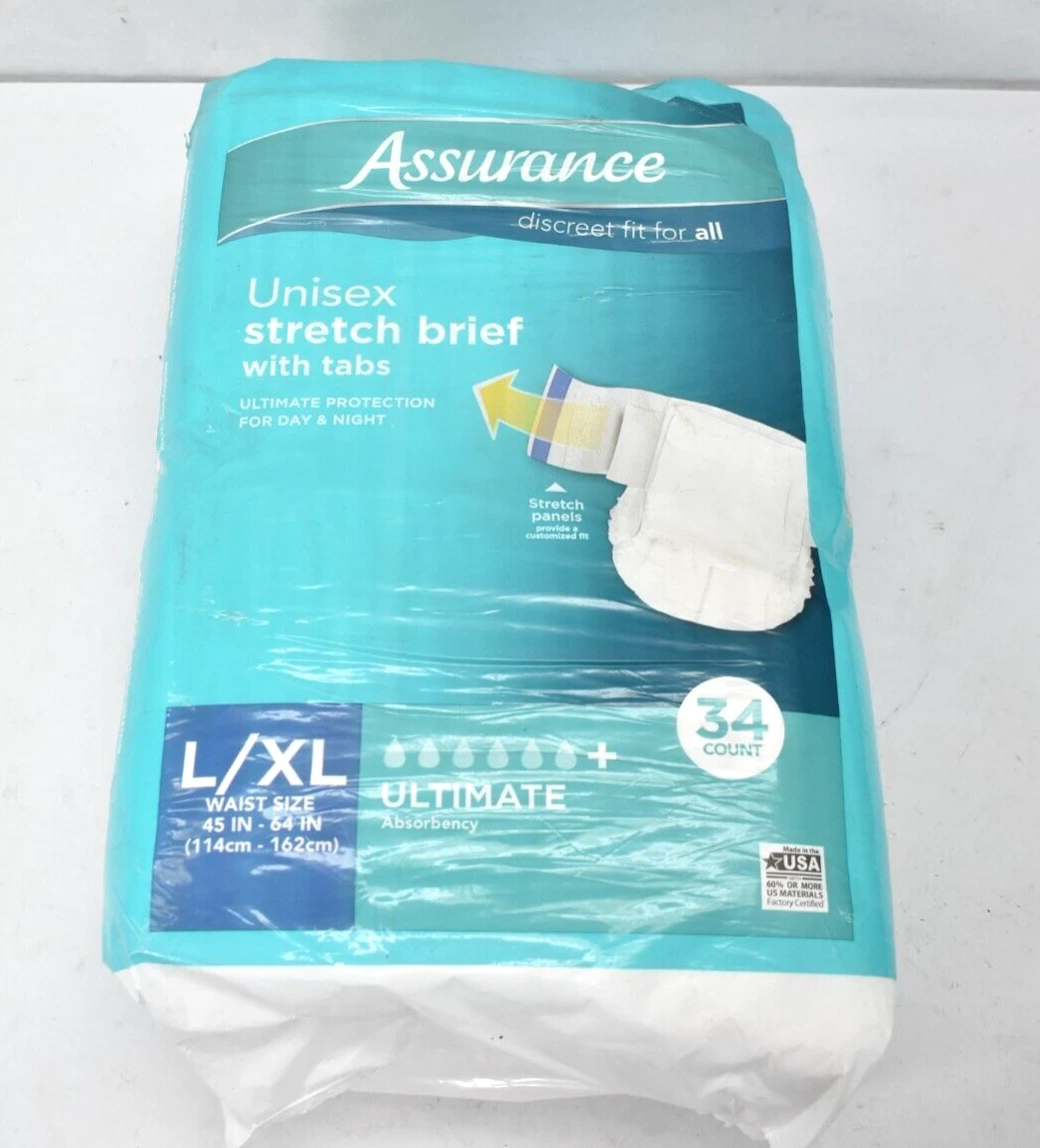 Assurance Stretch Briefs w Tabs Ultimate Absorbency L/XL 34 Pack 