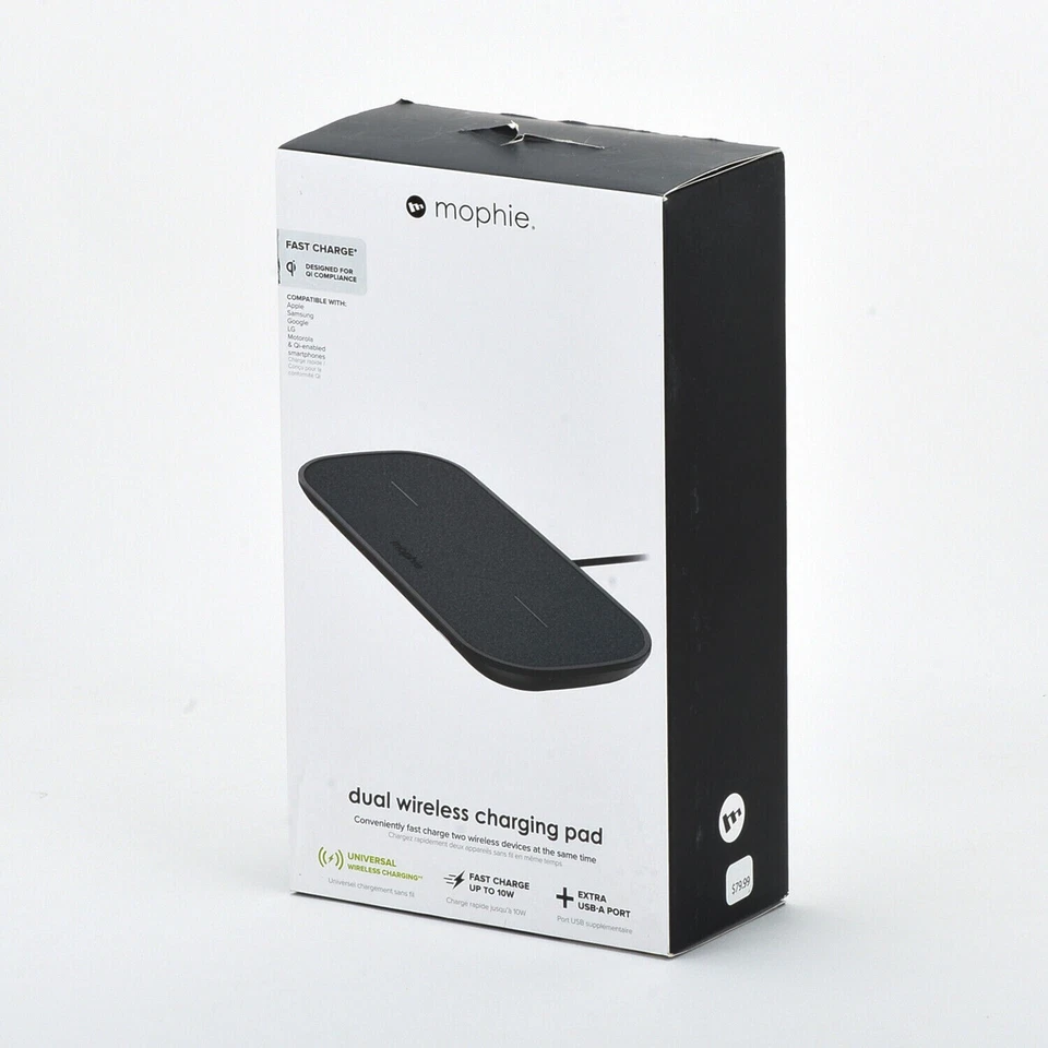 Cargador rápido Mophie 10W doble almohadilla de cargador inalámbrico para iPhone 12/13/14/15 AirPods Foto 2 de 4