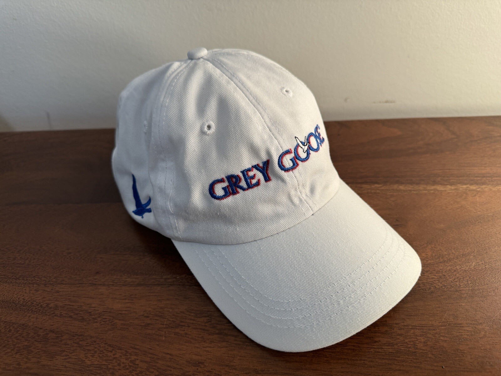 Grey Goose Vodka Hat White Adjustable Strapback Golf Cap Embroidered Logo Ahead