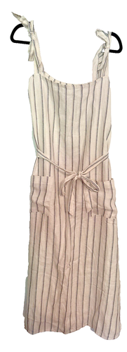 ***REFORMATION*** Linen Cream Striped Square Neck Elliot Dress in Vista XL - Picture 4 of 14