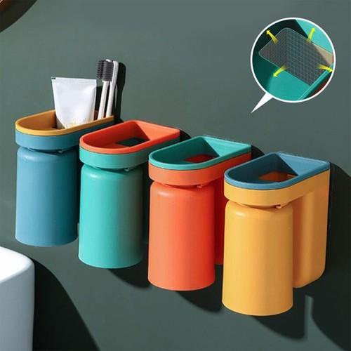 Toothbrush Holder Wall Mounted with Cup,Stick-on ToothbrushHolder for Bathroom - Picture 6 of 15