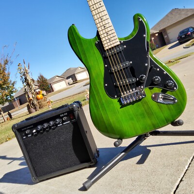  FREE SHIPPING! +AMP! S Style Electric Guitar +Soft Case/Gig Bag +Strap!